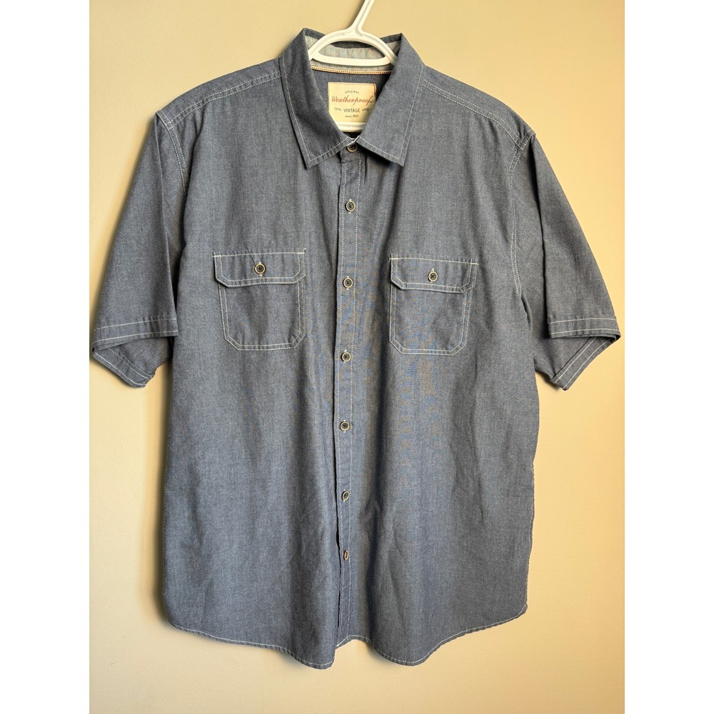 Weatherproof Vintage‎ Short Sleeve Button Up Shirt Blue Workwear Gorpcore XL